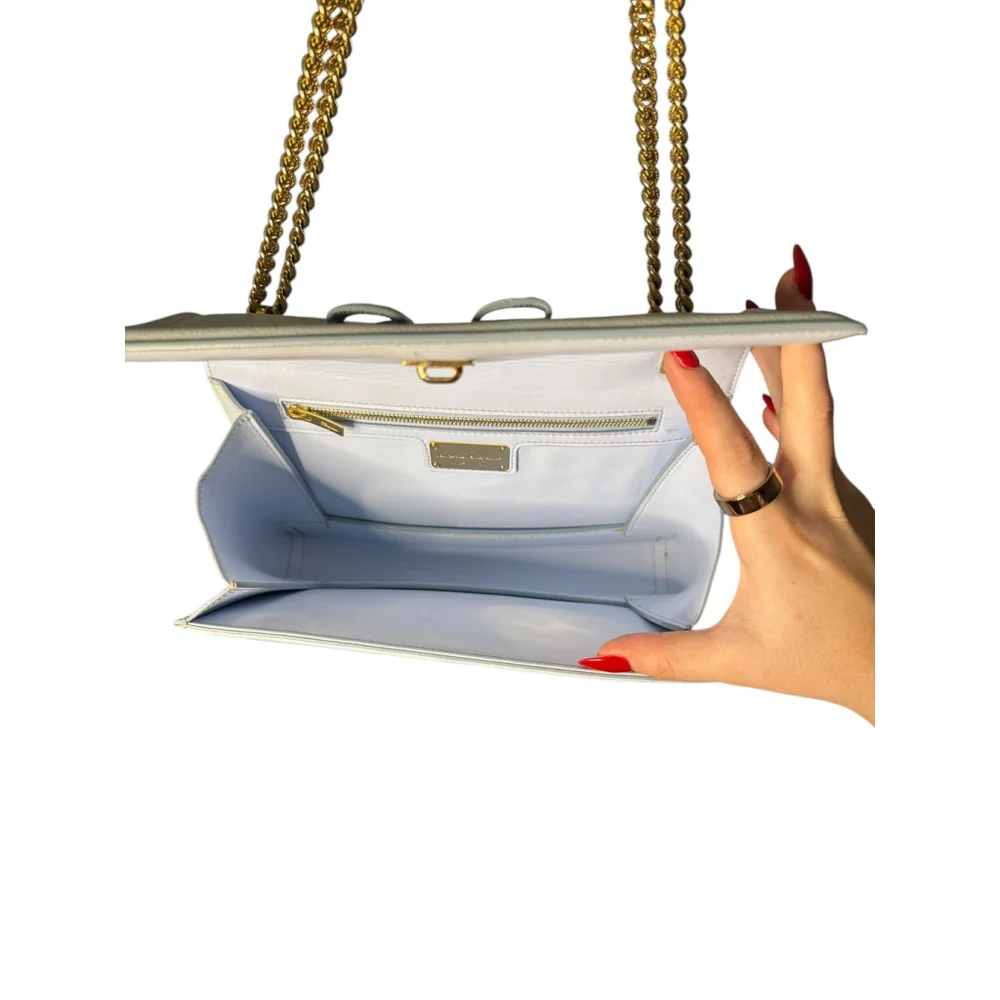 Salvatore Ferragamo Ginny Vara Bow Embossed Pale Blue Pebble Calfskin Flap Bag - Picture 11 of 15